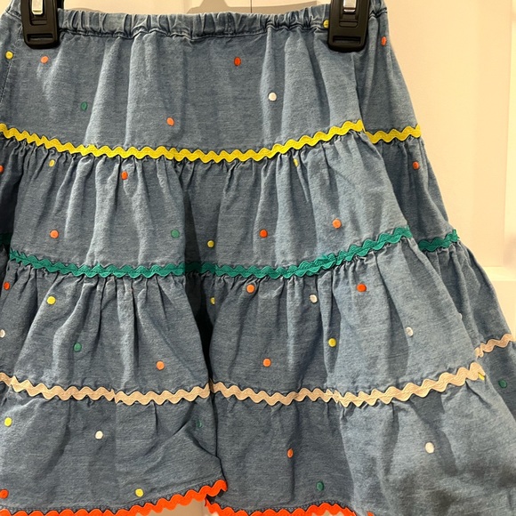MINI BODEN PRE-LOVED TIER LAYER DENIM SWING SKIRT WITH ELASTIC WAISTBAND TIE - Picture 7 of 17